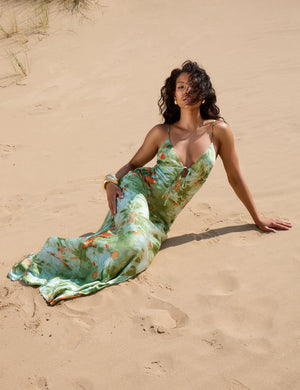 Open Back Water Colour Cami Maxi Dress Green