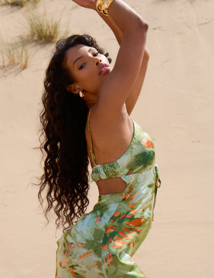 Open Back Water Colour Cami Maxi Dress Green