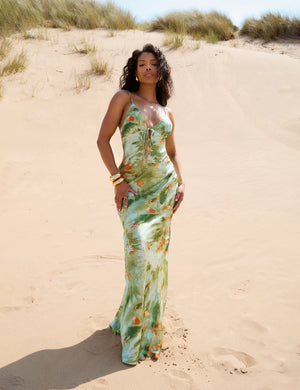 Open Back Water Colour Cami Maxi Dress Green