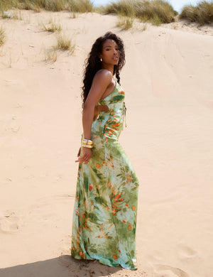 Open Back Water Colour Cami Maxi Dress Green