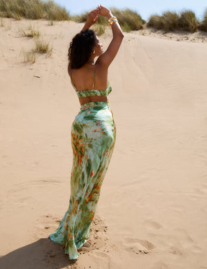 Open Back Water Colour Cami Maxi Dress Green