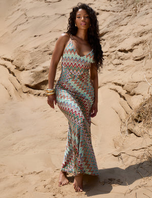 Strappy Halterneck Midi Dress Zigzag Print Multi