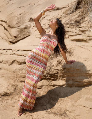 Bandeau Starfish Detail Midi Dress Zigzag Print Multi