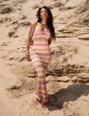 Bandeau Starfish Detail Midi Dress Zigzag Print Multi
