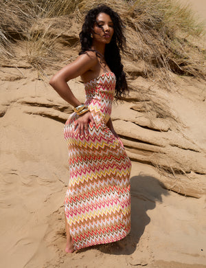 Bandeau Starfish Detail Midi Dress Zigzag Print Multi