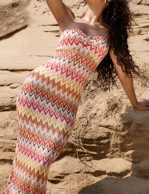 Bandeau Starfish Detail Midi Dress Zigzag Print Multi