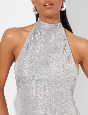 High Neck Mini Dress in Silver