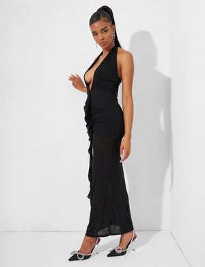 Deep Plunge Maxi Dress in Black