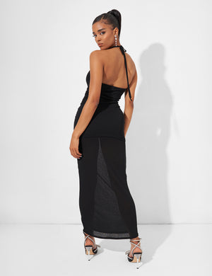 Deep Plunge Maxi Dress in Black