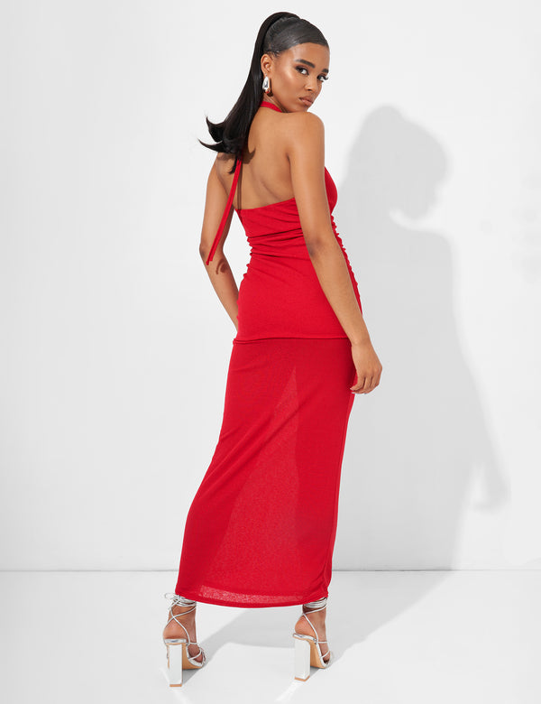 Deep Plunge Maxi Dress In Red