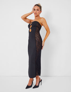 Mesh Lace Bandeau Midaxi Dress Black