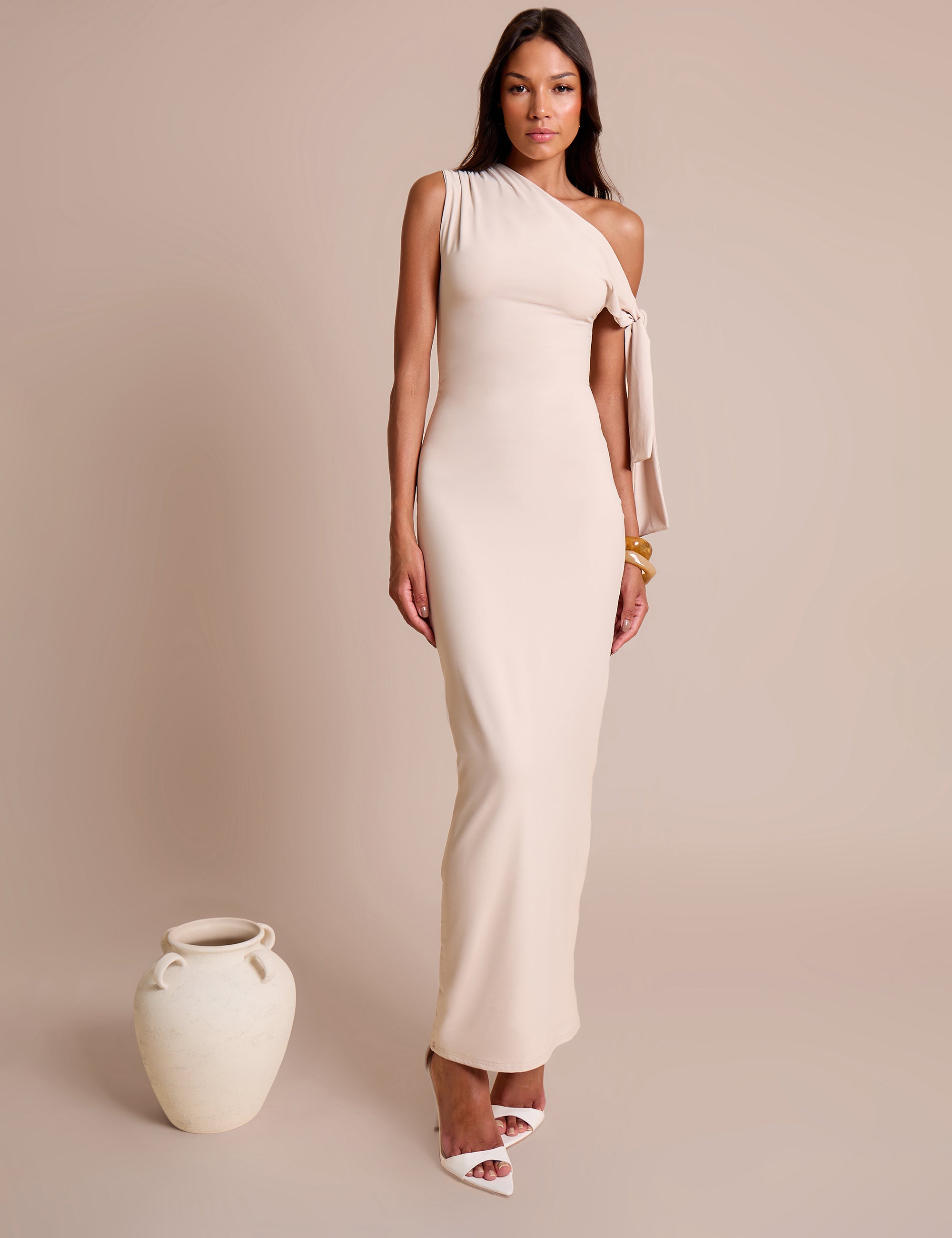 ワンピース Paddington Long Dress XS mauve beige Shannon One Shoulder Dress ~ Rose Gold Luxe Satin – Show Me