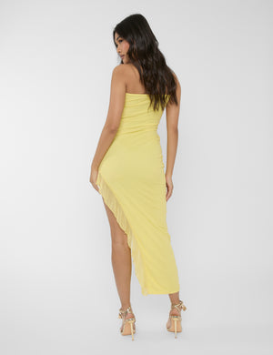 Frill Detail Asymmetric Midaxi Dress Yellow