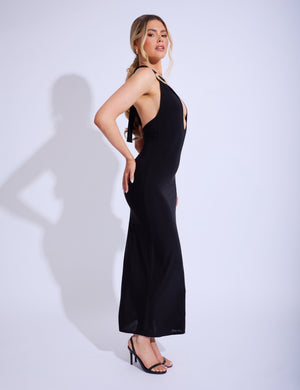 Gold Trim Super Plunge Maxi Dress Black | Public Desire Gold Trim Super Plunge Maxi Dress Black | Public Desire