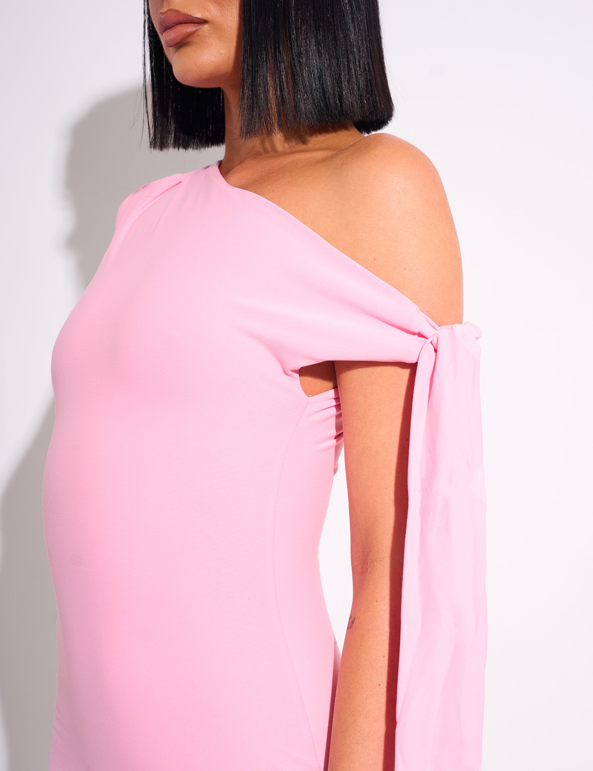 Knot Detail Asymmetric One Shoulder Luxe Slinky Mini Dress Pink | Public Desire Knot Detail Asymmetric One Shoulder Luxe Slinky Mini Dress Pink | Public Desire