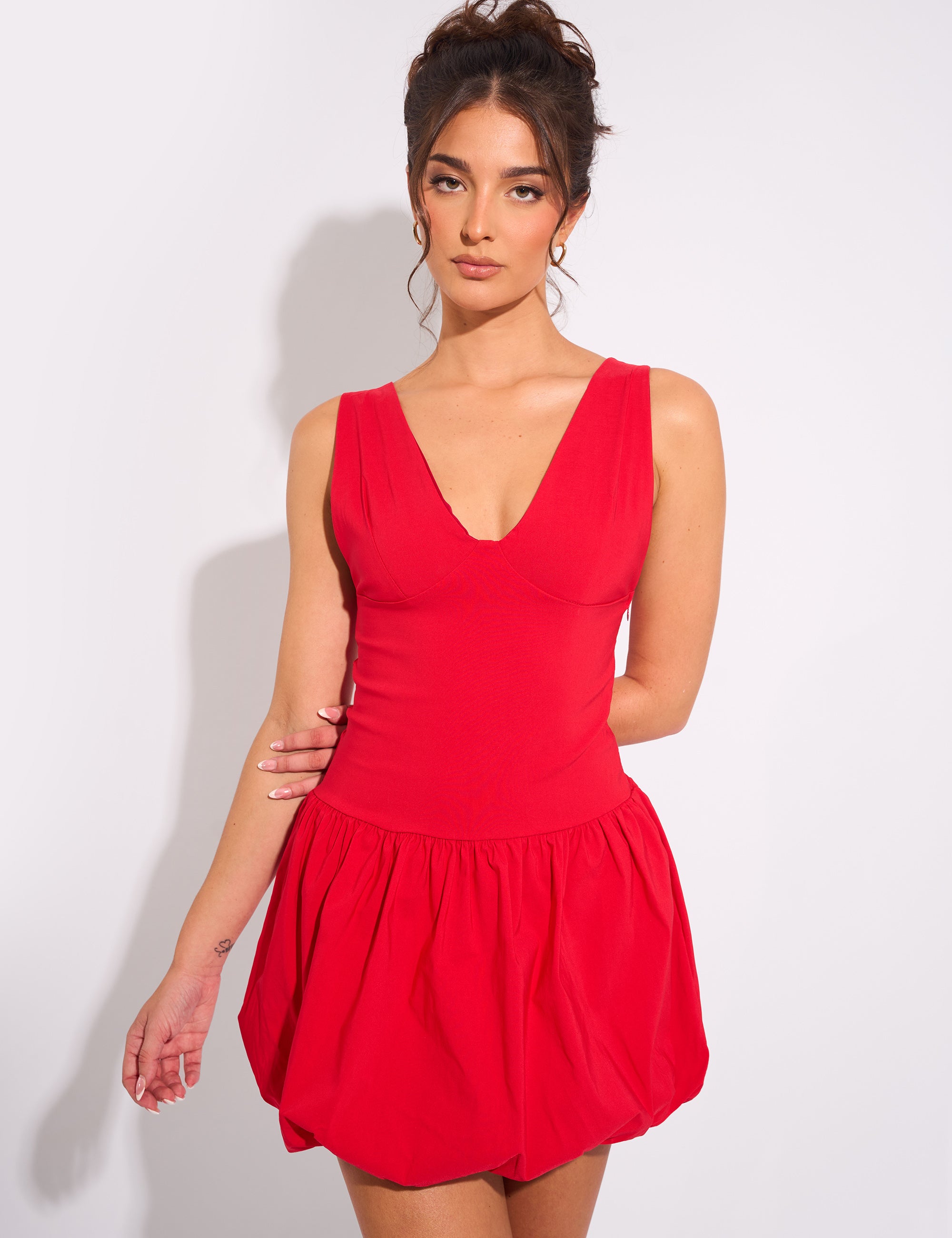 Plunge Bubble Hem Mini Dress Red | Public Desire Plunge Bubble Hem Mini Dress Red | Public Desire