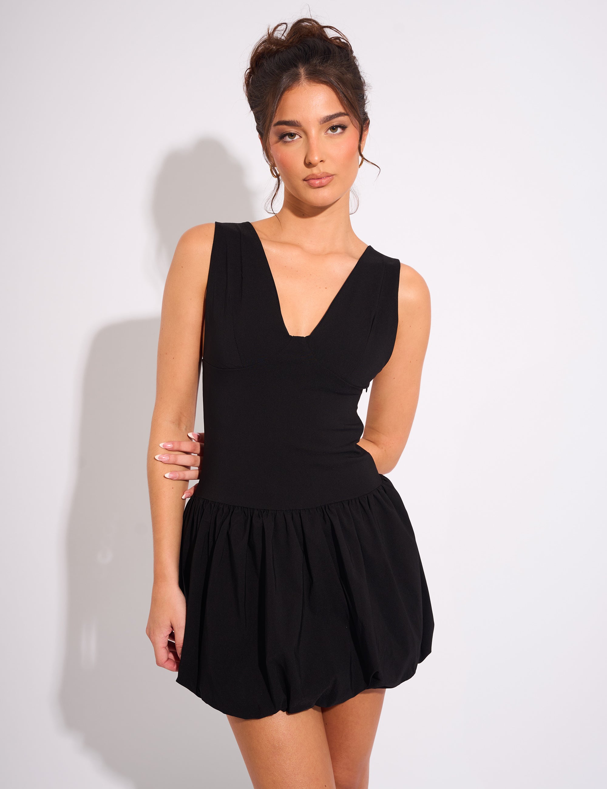 Plunge Bubble Hem Mini Dress Black | Public Desire Plunge Bubble Hem Mini Dress Black | Public Desire