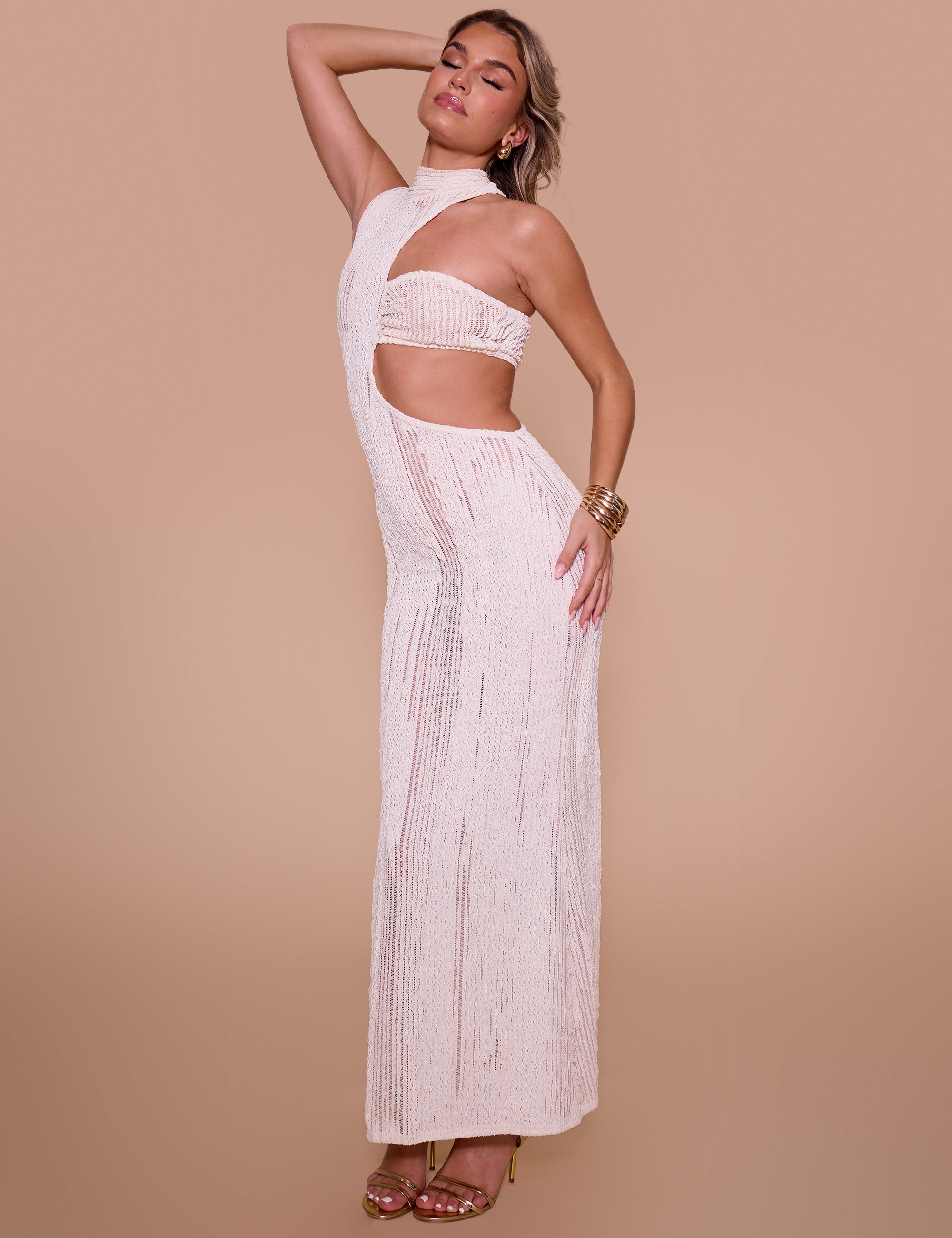 blue dress for baby girl Textured Asymmetric Cut Out Maxi Dress Cream