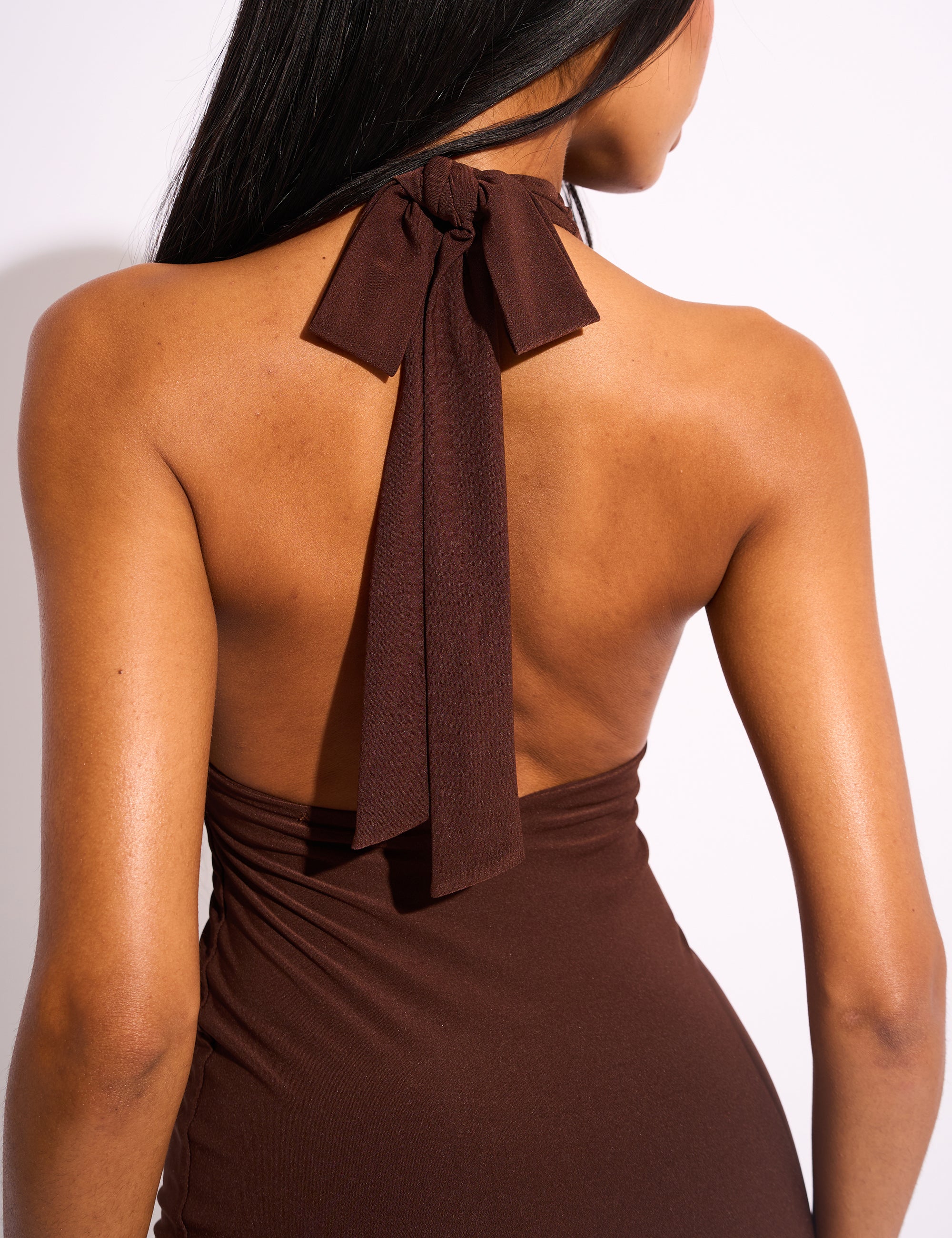 Luxe Slinky Tie Back Mini Dress Chocolate | Public Desire Luxe Slinky Tie Back Mini Dress Chocolate | Public Desire