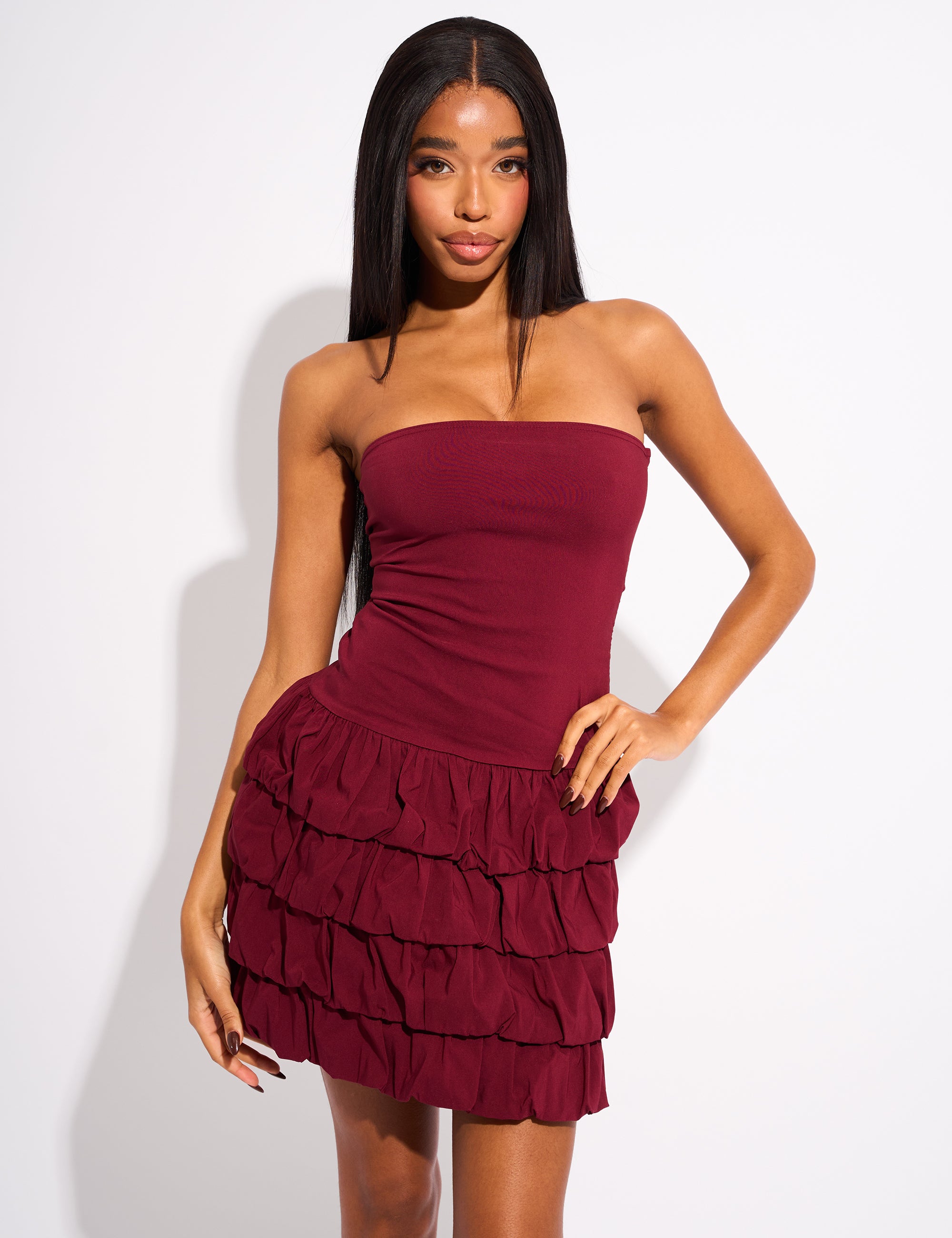 public desire burgundy dress Twist Detail Plunge Mini Dress Burgundy main image 0