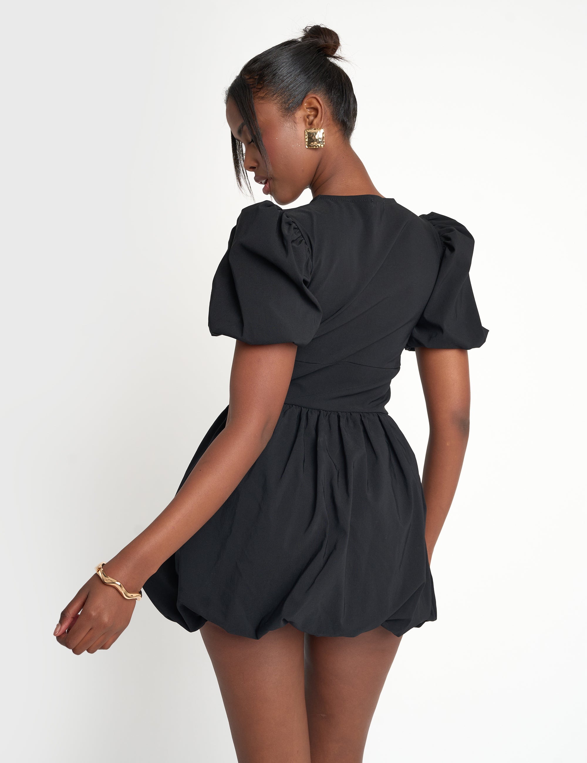 Cut Out Puff Sleeve Bubble Hem Mini Dress Black | Public Desire Cut Out Puff Sleeve Bubble Hem Mini Dress Black | Public Desire