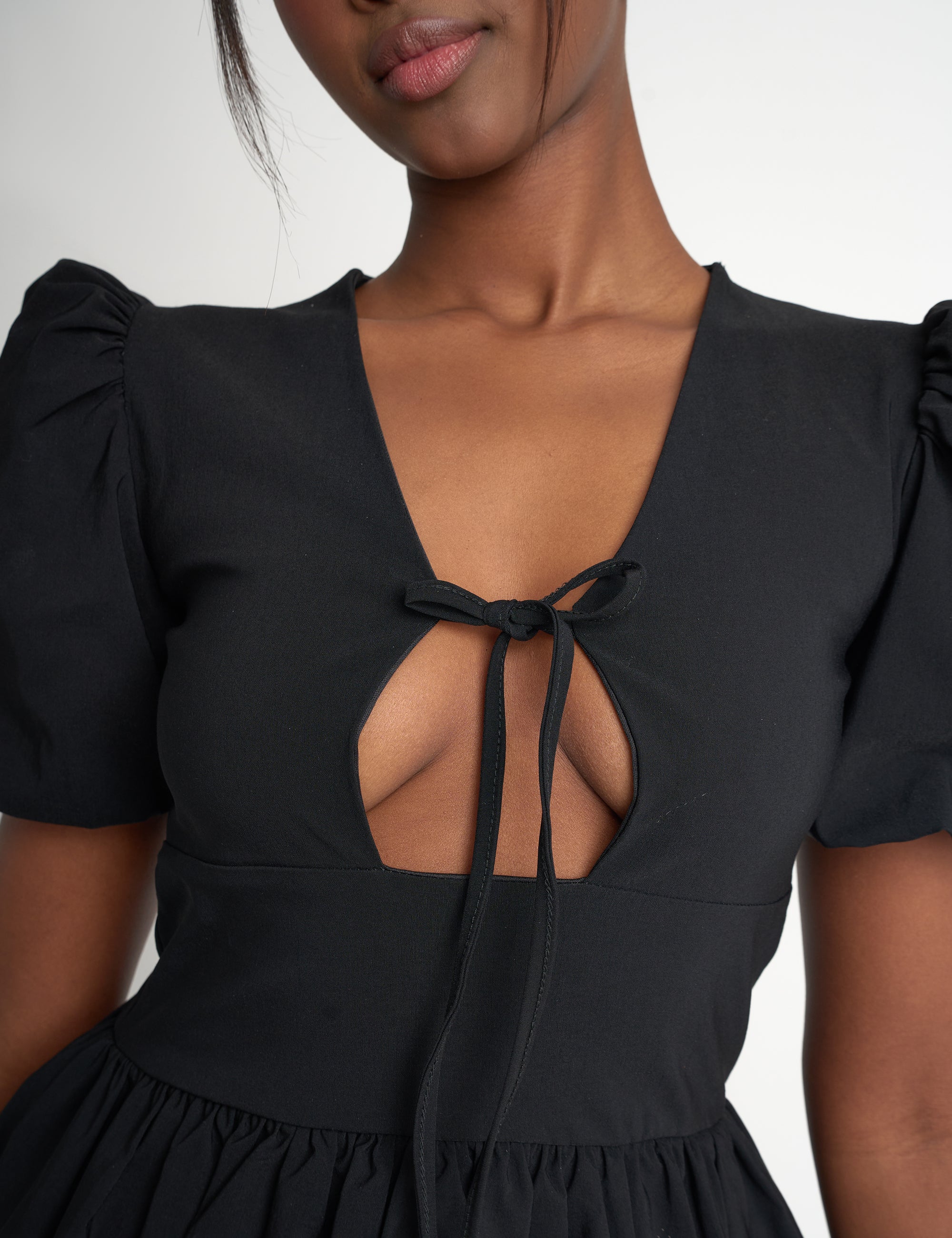 Cut Out Puff Sleeve Bubble Hem Mini Dress Black | Public Desire Cut Out Puff Sleeve Bubble Hem Mini Dress Black | Public Desire