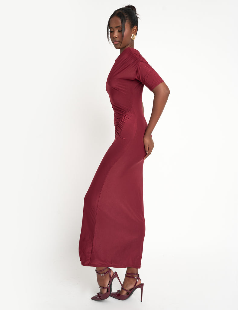 burgundy slinky maxi dress Queendancer Women Burgundy Chiffon Bridesmaid Dress with Slit Wrap A-line  Wedding Party Dress – queendanceruk main image 1