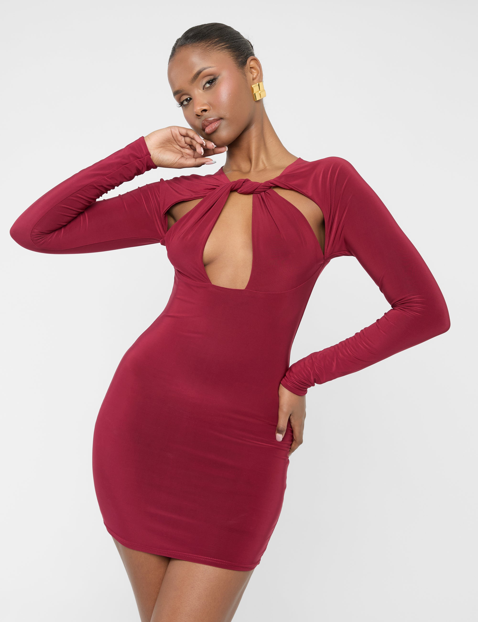 Public Desire Twist Detail Plunge Mini Dress Burgundy 2026 Outlet Online
