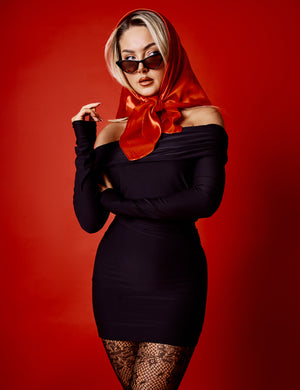 Off The Shoulder Luxe Slinky Mini Dress Black