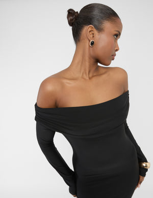 Off The Shoulder Luxe Slinky Mini Dress Black