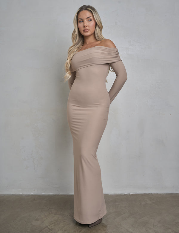 Bardot Luxe Slinky Maxi Dress Latte