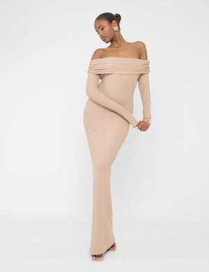 Bardot Luxe Slinky Maxi Dress Latte