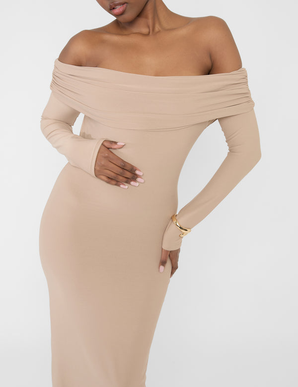 Bardot Luxe Slinky Maxi Dress Latte