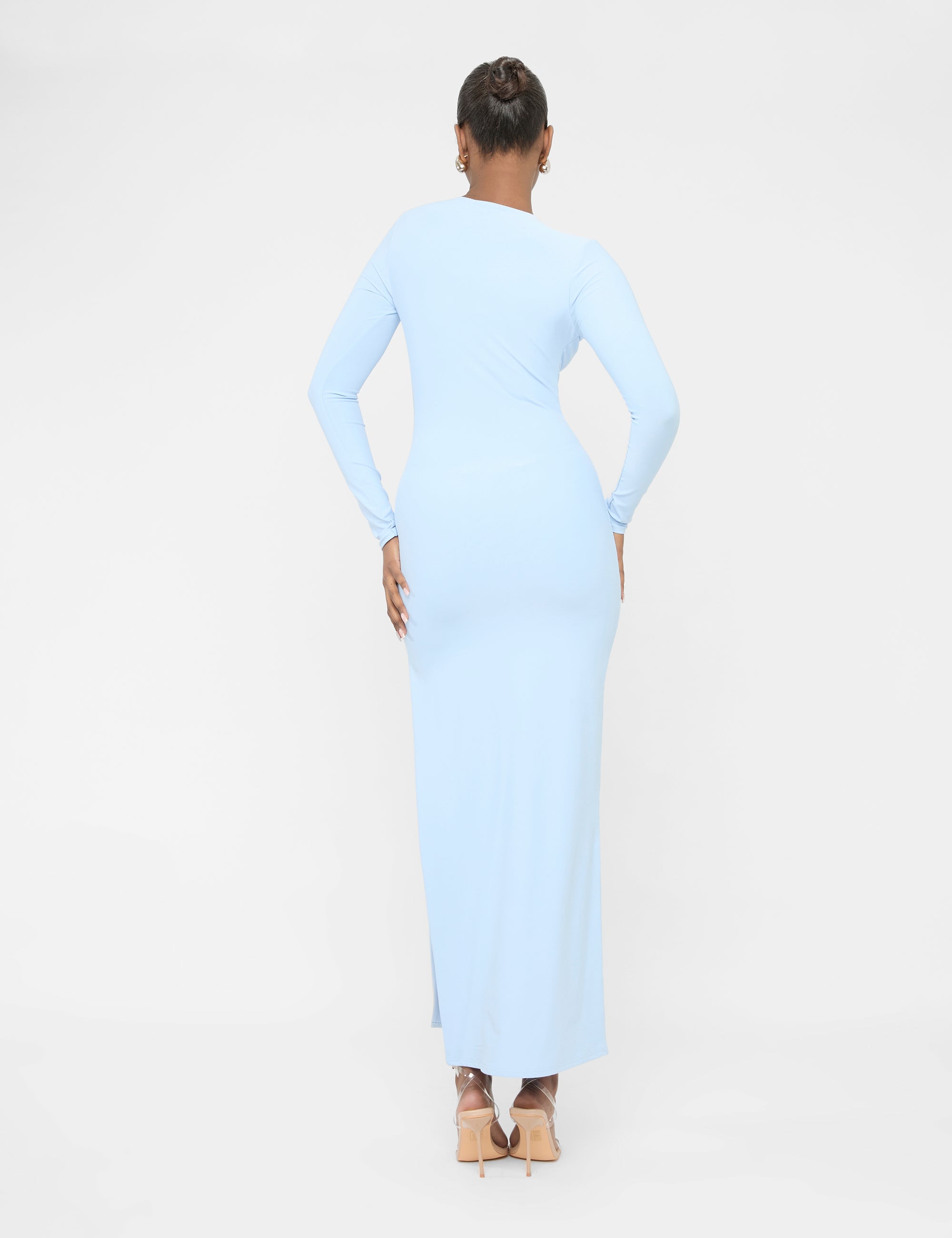 Long Sleeve Side Leg Split Maxi Dress Blue | Public Desire Long Sleeve Side Leg Split Maxi Dress Blue | Public Desire