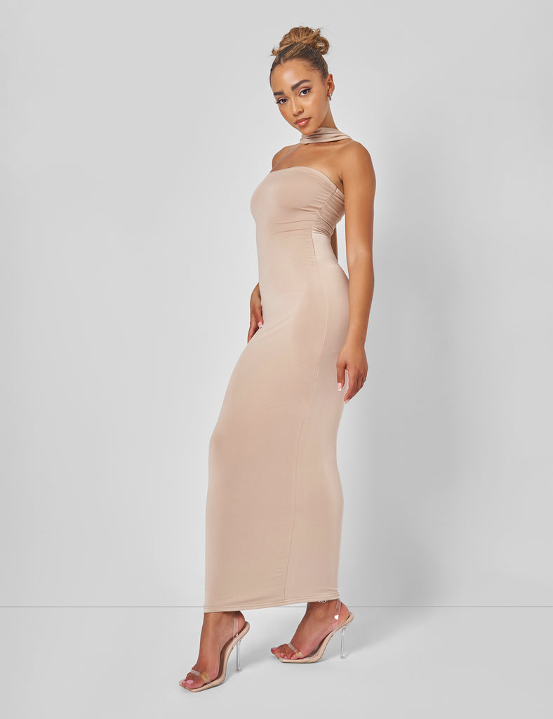 Bandeau Maxi Dress With Scarf Detail in Gold Public Desire