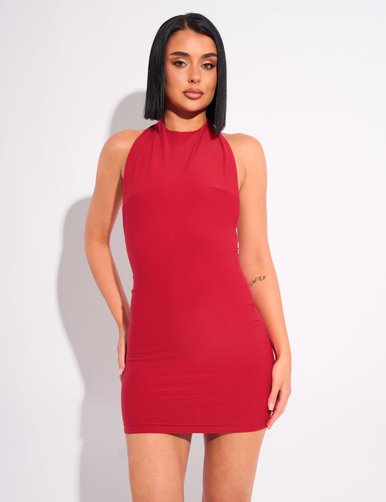 Luxe Slinky Tie Back Mini Dress Red