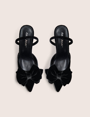 Pepper Black Velvet Bow Detail Slingback High Heels