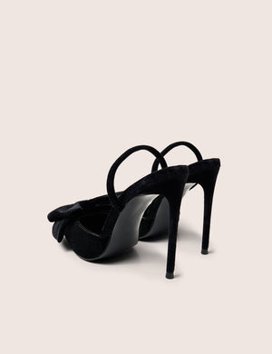 Pepper Black Velvet Bow Detail Slingback High Heels