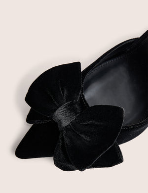 Pepper Black Velvet Bow Detail Slingback High Heels