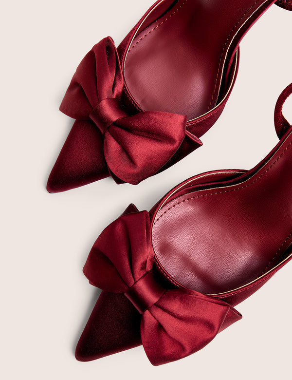 Pepper Burgundy Bow Detail Slingback High Heels