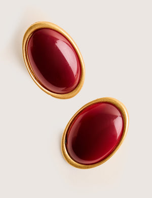 Statement Oversized Oval Studs Burgundy