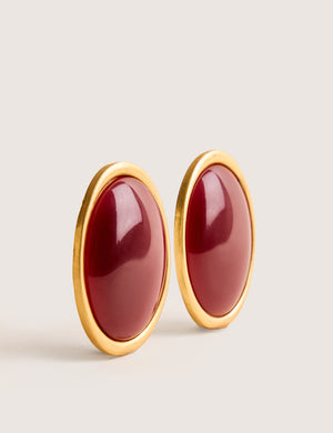 Statement Oversized Oval Studs Burgundy