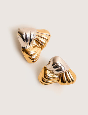 Mixed Metal Triangular Studs Silver & Gold