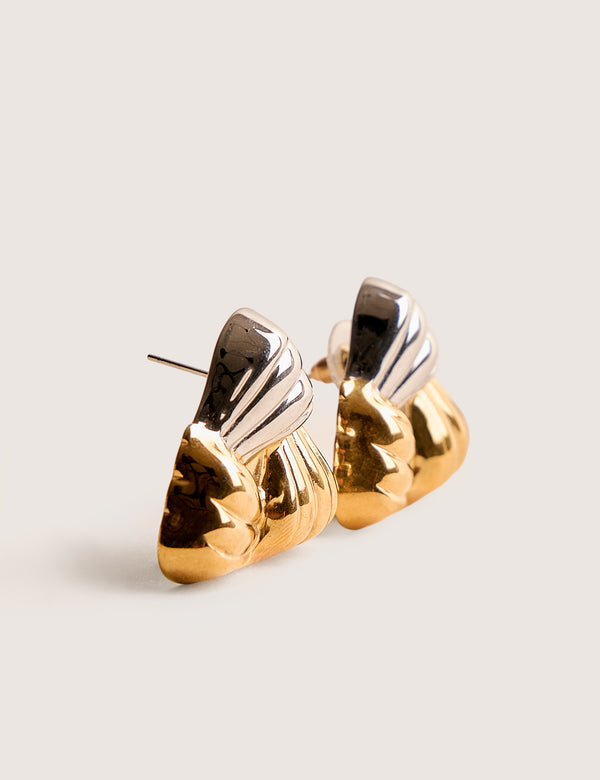 Mixed Metal Triangular Studs Silver & Gold