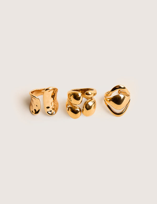 Chunky Abstract 3 Pack Classic Ring Stack Gold