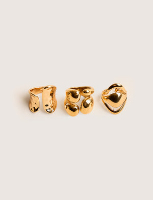 Chunky Abstract 3 Pack Classic Ring Stack Gold