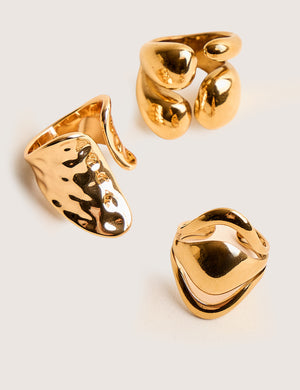 Chunky Abstract 3 Pack Classic Ring Stack Gold