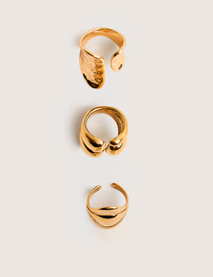 Chunky Abstract 3 Pack Classic Ring Stack Gold