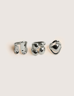 Chunky Abstract 3 Pack Classic Ring Stack Silver