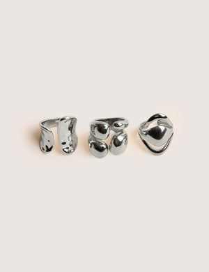 Chunky Abstract 3 Pack Classic Ring Stack Silver